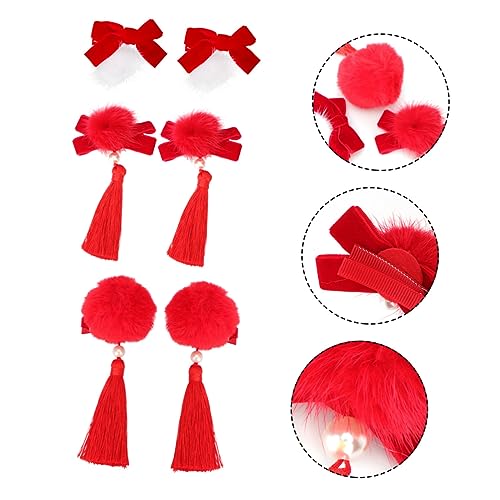 CALLARON 3 Paare Haarklammern mit Tassel Chinesischer Neujahrsstil Rote Retro Haarspangen für Mädchen Festlicher Haarschmuck Langlebiges Stoffmaterial Geeignet für Party und Alltag von CALLARON