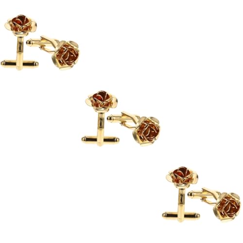 CALLARON 3 Paare Nägel mit Rosenärmeln Männer Stift Stellnadel Mann muttertagsgeschenke muttertag Manschettenknöpfe für den Bräutigam geblümte Hemdmanschettenknöpfe Kupfer Golden von CALLARON