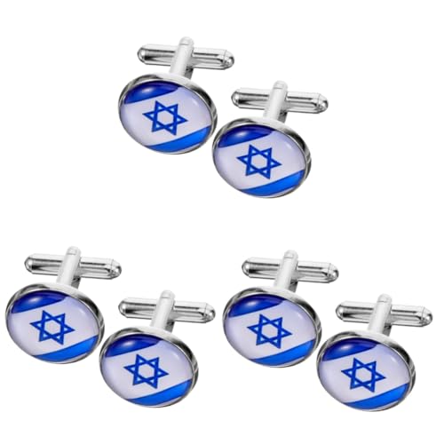 CALLARON 3 Paare israelische Manschettenknöpfe Herrenmode Manschettenknöpfe Israelische Flagge Manschettenknöpfe Armbänder Flaggen Hemdärmelverzierung Hemdärmelknopf Kleidung Zinklegierung von CALLARON