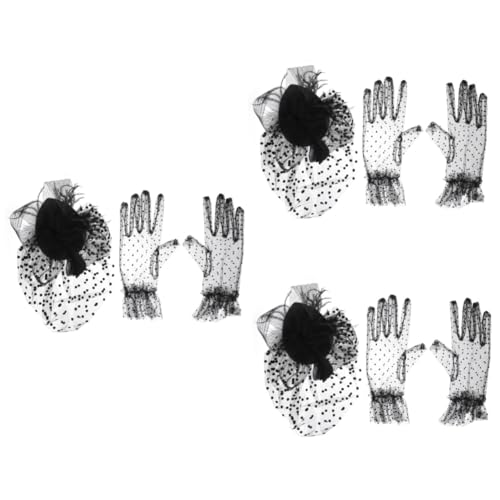 CALLARON Schwarze Haarspangen 3 Sätze Handschuhe Topper-Set Handshuh-Hüttenset charmant Haarnadel Haarteil Frauenhut Fräulein Pillendose Stoff Sommerhut von CALLARON