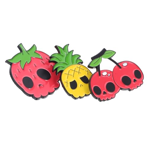 CALLARON 3 Stück Cartoon Obst Schädel Anstecknadeln aus Legierung Kreative Erdbeer Ananas Broschen für Rucksäcke Kleidung und Modische Accessoires für Frauen von CALLARON