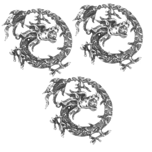 CALLARON 3 Stück Drachenbrosche Antikem Silber für Männer Exklusive Anstecknadel im Chinesischen Design für Anzüge Kleidung und Besondere Anlässe von CALLARON