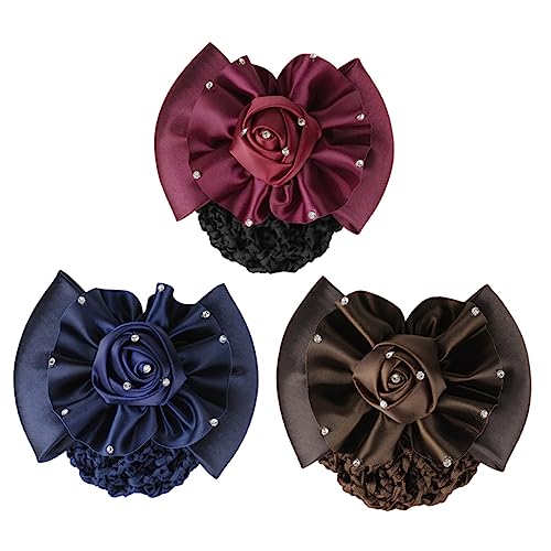 CALLARON 3stück Damen Bogen Haar Snoods Haarclips Netze Für Haar Zubehör Schleifenknoten Rosendesign Für Formelle Und Leger Anlässe Haltbar Und Weich von CALLARON