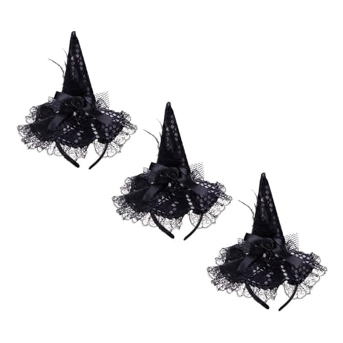 CALLARON 3 Stück Halloween Hexen Haarbänder mit Spitzhut und Spitzenverzierung Festival Kopfbedeckung für Kostümpartys und Feiern von CALLARON