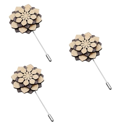 CALLARON 3 Stück Holz Boutonniere für Herren Handgefertigter Anstecker Holz für Hochzeiten Anzüge und Festliche Anlässe Modisches Accessoire mit Langem Stiftdesign von CALLARON