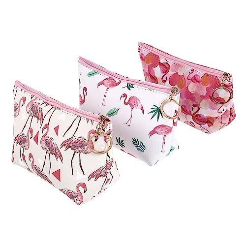 CALLARON 3 Stücke Tragbare Kosmetiktasche Flamingo Muster Leicht Damen Reise Kulturtasche Aufbewahrungstasche für Make Up von CALLARON