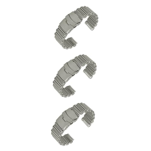 CALLARON 3 Stück Modisches 22 Mm Mesh-uhrenarmband Aus Edelstahl Mit Haifisch-design Und Bequemer Passform von CALLARON