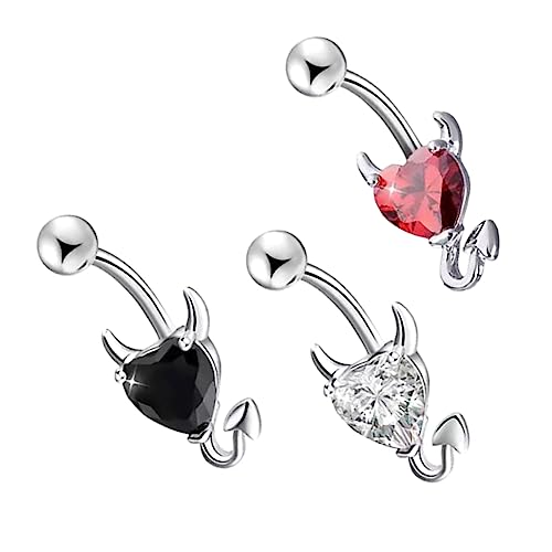 CALLARON 3 Stück Teiliges Bauchnabelpiercing mit Zirkonia Weiß Rot und Schwarz Chirurgenstahl Bauchnabelringe für Damen Modisches Bauchnabelschmuck für Alltag Party und Strand von CALLARON
