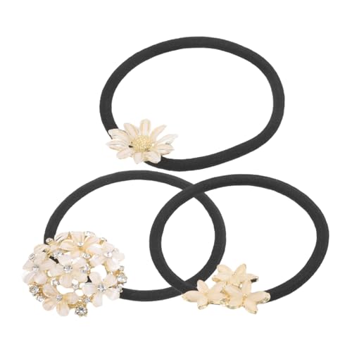 CALLARON 3 Stück Teiliges Haargummi Kristall strassblumen Elastischer Metall haarring mit Filigranem Hohlmuster Eleganter Ponytail halter für Damen Geeignet für Partys Alltag und Festliche von CALLARON