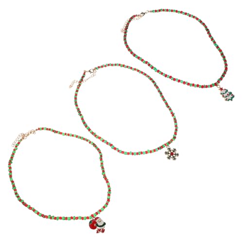 CALLARON 3 Stück Teiliges Weihnachts perlenhalskette mit Schneeflocken Weihnachtsmann Weihnachtsbaum anhängern Bunte Perlenkette Festlicher Schmuck für Damen und Mädchen zu Weihnachten von CALLARON
