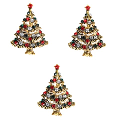 CALLARON 3 Stück Weihnachtsbaum Brosche Damen Anstecker mit Farbigen Kristallen Leichter Pin als Festliche Kleidung Dekoration für Weihnachten und Party von CALLARON