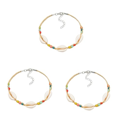 CALLARON 3 Stück natürliche Muschel Fußkettchen geflochten Perlen Gold Silber Van frauengeschenk modeschmuck muschelarmbänder muschelarmband Shell Bangle Damenarmband Handgelenkskette von CALLARON