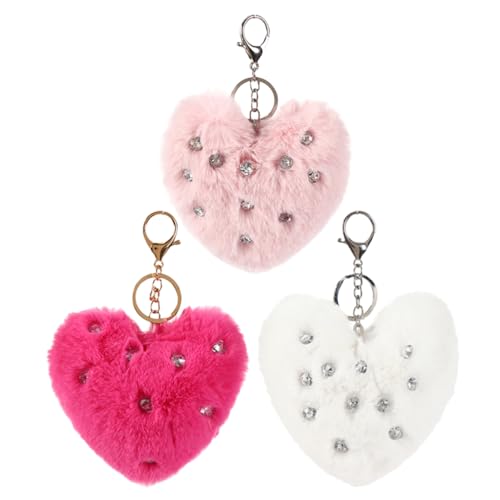 CALLARON 3stücke Herzförmiger Schlüsselanhänger Aus Fuzzy-bällen Teiliges Bag Ornament Stilvolle Handtaschen-deko Kreative Schlüsselringe Für Jeden Anlass Als Für Altersgruppen von CALLARON
