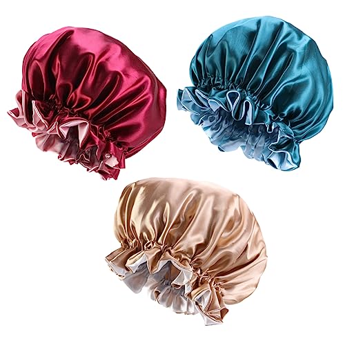 CALLARON 3stücke Damen Haarschutz Schlafhaube Doppel-layer Satin Chemotherapie Haarkappe Praktischer Schutz Für Haarausfall Khaki Weinrot Blau von CALLARON