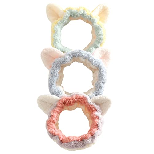 CALLARON 3stücke Gesicht Stirnbänder Katze Ohr Stirnband Elastische Wasser Absorbieren Haarband Für Make-up Gesichtswasch Spa Zubehör Mädchen Hotel Stirnband von CALLARON