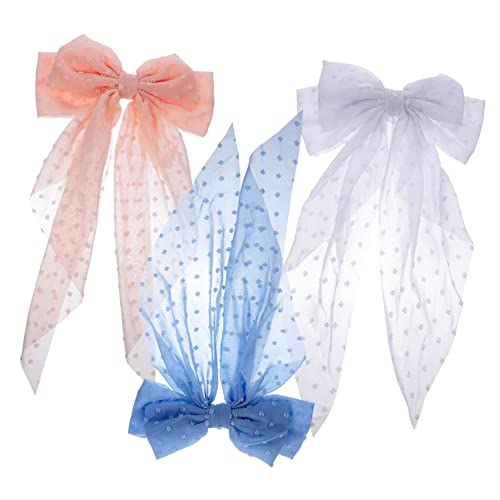 CALLARON 3stücke Massives Haar-accessoire- Haarschleifen Langen Schwänzen Für Frauen Elegante Clips in Hellrosa Weiß Und Hellblau Für Verschiedene Anlässe Und Frisuren von CALLARON