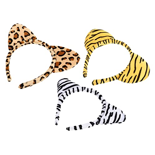 CALLARON 3stücke Teiliges Haarreifen Mit Tierohren Plüsch Haarbänder Für Mädchen Für Kostümpartys Und Festivals Zebra Leopard von CALLARON