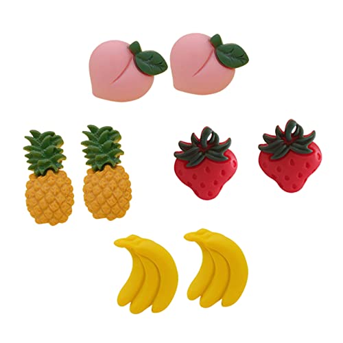 CALLARON 4 Paare Damen Ohrstecker mit Sommer Früchte Design Pfirsich Erdbeere Banane Ananas Leicht und Langlebig Modische Ohrschmuck für Frauen für Alltag und Sommerveranstaltungen von CALLARON