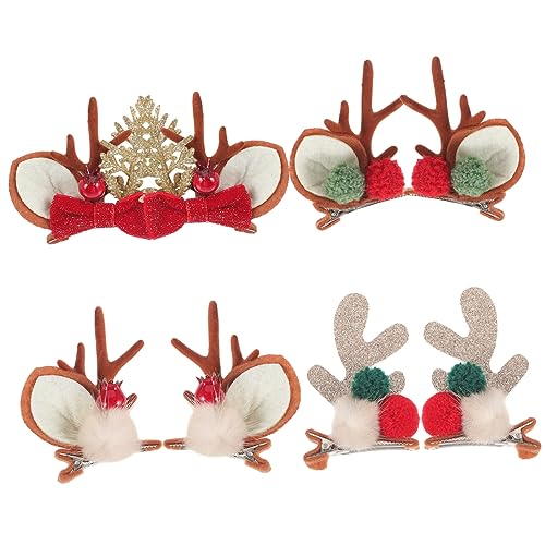 CALLARON 4 Paare Weihnachts Haarclips mit Glitzer Geweih Design Festliche Haarklammern für Damen und Bunte Antler Haaraccessoires für Party Xmas und Weihnachtsdeko von CALLARON