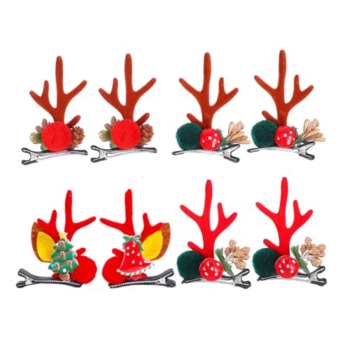 CALLARON 4 Paare Weihnachts Haarspangen für Rentier Geweih Niedliche Haaraccessoires für Mädchen Braunes Rotes Geweih Braunes Rotes Weihnachtsbaum Design von CALLARON