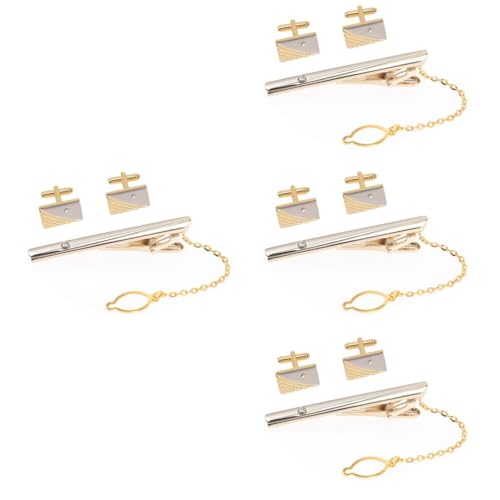 CALLARON 4 Sätze Manschettenknöpfe mit Krawattennadel Perlen Lanyard Abs Partei liefert Banner männer schmuck men accessories Manschettenknöpfe für Männer Krawattenklammer Legierung Golden von CALLARON