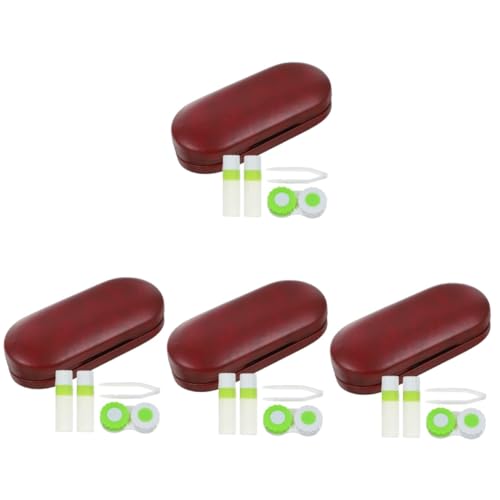 CALLARON 4 Sets Brillenetuis Brillenetuis Halter Brillentragetasche Organizer Linsen Tragbares Brillenetui Pinzette Reisebedarf Reisezubehör Kontaktlinsenversorgung Feines Vlies Rot von CALLARON