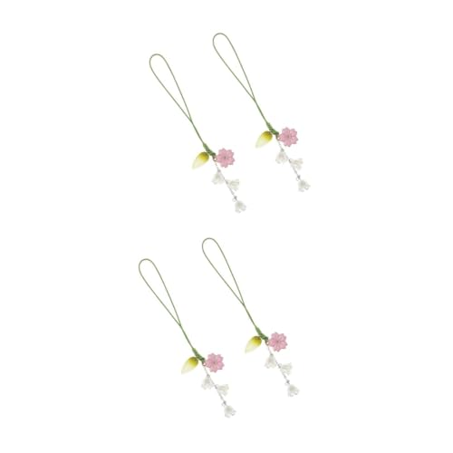 CALLARON 4 Stck Handyanhänger mit Blumenanhänger Dekorative Smartphone Kette Handgefertigte Kurze Handschlaufe für Schlüssel und Tasche Armband für Damen von CALLARON