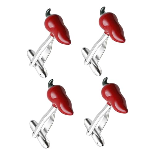 CALLARON 4 Stück Chili Manschettenknöpfe Kreative Witzige Knopfclips für Herren und Damen Metall Manschettenknöpfe für Business Hochzeiten und Partys Auffälliges Hemd Accessoire von CALLARON