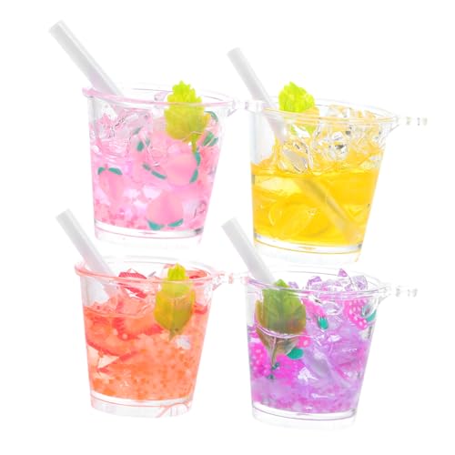 CALLARON 4 Stück DIY Miniaturisierte Getränkeflaschen Schlüsselanhänger Teiliges Sommeraccessoire für Reisen Einkaufen und Partys Realistische Designs Gelb und von CALLARON