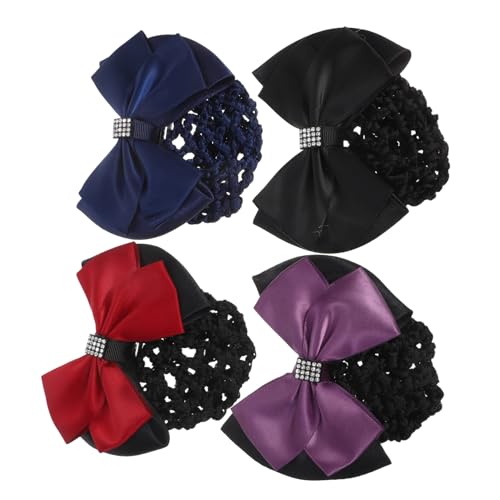 CALLARON 4 Stück Damen Haarnetz mit Schleifen-knoten Elastisches Mesh Haarnetz Dutt-abdeckung Rutschfeste Haarklammer für Büro Pflegepersonal und Hotelpersonal Langlebiges Haarschmuck von CALLARON