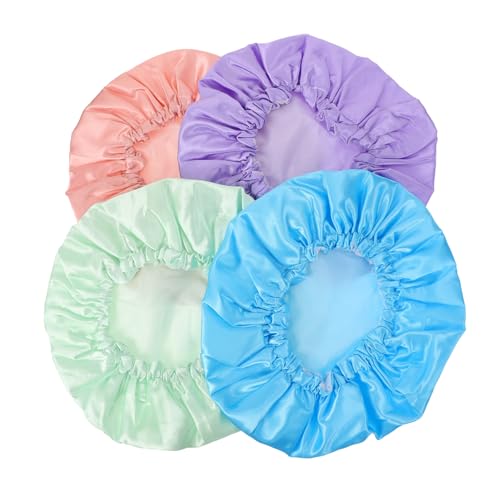 CALLARON 4 Stück Doppellagige Duschhaube für Damen Wasserdichte Wiederverwendbare Haarkappe Bunten Farben für Bad und Haarschutz Langlebiges Material von CALLARON
