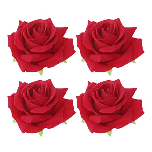 CALLARON 4 Stück Rosen-Haarnadel Rote Blumen-Haarspange 11 X 4 Cm Blumennadeln Stoff-Blumenklammern Blumenbrosche Haar-Accessoires Für Frauen von CALLARON