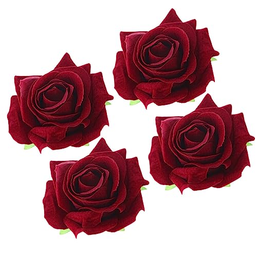 CALLARON 4 Stück Rosen-Haarnadel Rote Blumen-Haarspange 11 X 4 Cm Blumennadeln Stoff-Blumenklammern Blumenbrosche Haar-Accessoires Für Frauen von CALLARON