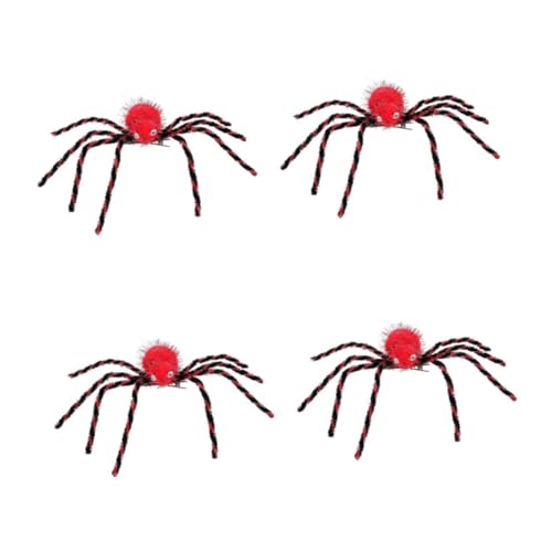 CALLARON 4 Stück Rotes Halloween Haarclip mit Großem Plüsch Spinnendesign Gruseliges Party Accessoire für Karneval Kostümfest und Cosplay Einfach zu Tragen und Haarschonend von CALLARON