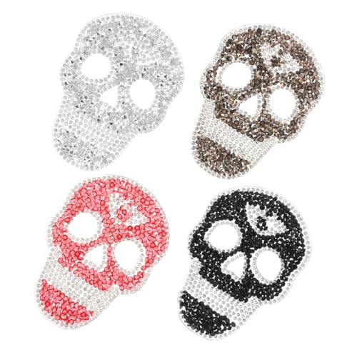 CALLARON 4 Stück Schädelschädel aufnäher Skull Aufnäher Reparatur-Dekorationspatch für Kleidung Bügelflicken Reparaturflicken für Jeans Halloween-Applikationen DIY Nähpatch Harz von CALLARON