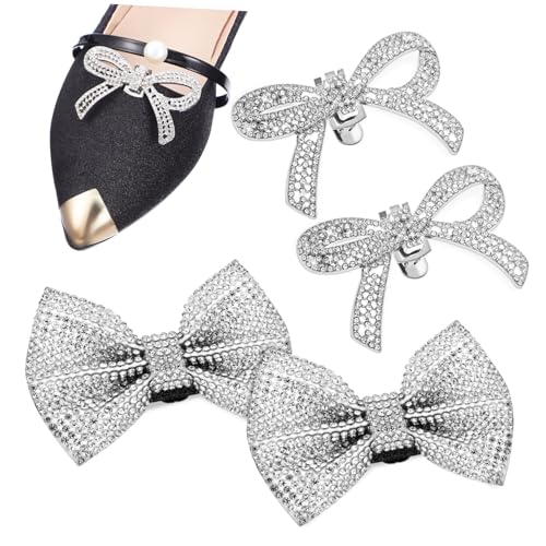 CALLARON 4stücke Strass-schuhclips Mit Schleife Schuh-charms Für Damenabsätze Und Flache Pumps Metall Und Kristalle Wiederverwendbar Für Hochzeit Und Anlässe von CALLARON