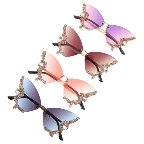 CALLARON 4 Stück Teiliges Damen Sonnenbrillen mit Funkelnden Strasssteinen Retro Rahmenlose Schmetterlingsbrillen Uv-schutz Leicht und Komfortabel Modisch für Strandpartys und CALLARON 4 Stück Teiliges Damen Sonnenbrillen mit Funkelnden Strasssteinen Retro Rahmenlose Schmetterlingsbrillen Uv-schutz Leicht und Komfortabel Modisch für Strandpartys und von CALLARON