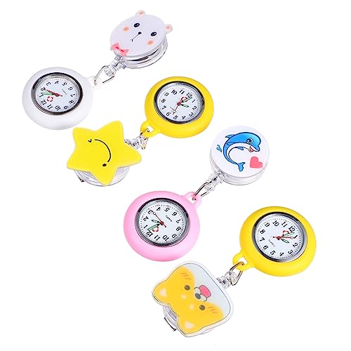 CALLARON 4 Stück Teiliges Dehnbaren Krankenschwester Taschenuhren Einziehbare Cartoon Fob Uhr für Pflegekräfte Clip Design für Täglichen Einsatz von CALLARON