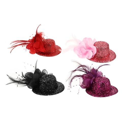 CALLARON 4 Stück Teiliges Eleganter Fascinator Haarclips mit Federn für Damen Retro Hut Haarklammer Rot Schwarz für Partys und Besondere Anlässe von CALLARON