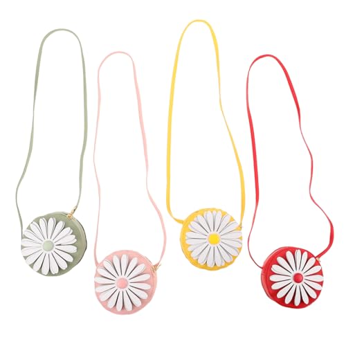 CALLARON 4 Stück Teiliges Mädchen Mini Umhängetaschen Leichte PU Crossbody Handtaschen mit Niedlichem Gänseblümchenmuster Kleine Geldbörsen für Alltag Reisen und Partys von CALLARON