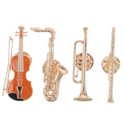 CALLARON 4 Stück Teiliges Set Musik Themen Broschen Metall Vintage Gitarre Saxophon Trompete Flöte Robuste Anstecknadeln für Musikliebhaber für Jacken Hüte und Taschen von CALLARON