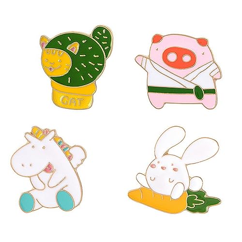 CALLARON 4 Stück Teiliges Tierbroschen Kreative Cartoon Anstecknadeln mit Kaninchen Schwein Kaktus und Einhorn Langlebiger Legierung für Kleidung Taschen und Jeans von CALLARON