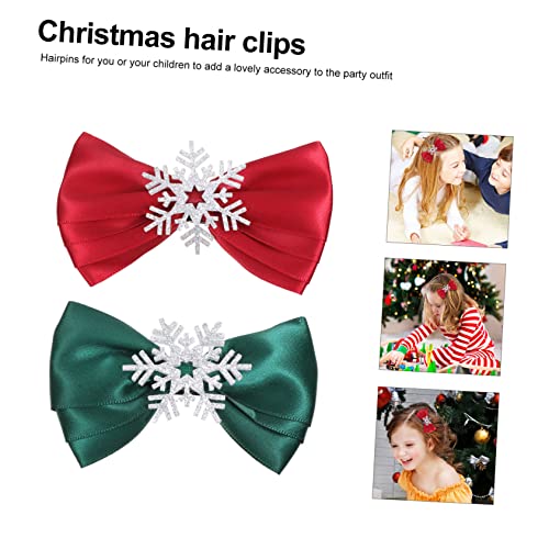 CALLARON 4 Stück Teiliges Weihnachts Haarschmuck mit Handgefertigten Schneeflocken Schleifen Langlebige Haarspangen in Rot und Grün Kinderfreundlich Festlich für Weihnachten und von CALLARON