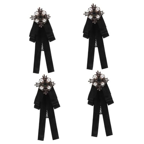 CALLARON 4 Stück Vintage Perlen Brosche für Damen Schleifenbrosche mit Spitze und Imitationsperlen für Partys Hochzeiten und Formelle Anlässe Schwarz von CALLARON