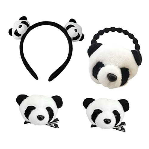 CALLARON 4 Stücke Panda Haarschmuck Set Teiliges Cartoon Haaraccessoire Haarband Haarclips Haargummi für Partys und Täglichen Gebrauch für Erwachsene Niedliche Panda Designs von CALLARON