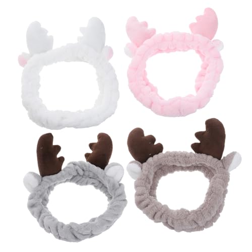 CALLARON 4Stücke Plüsch Haarband Damen mit Geweih Design Dekoratives Kopfband für Weihnachten Waschbar Elastisch für Erwachsene Haarbügel für Festliche Anlässe von CALLARON
