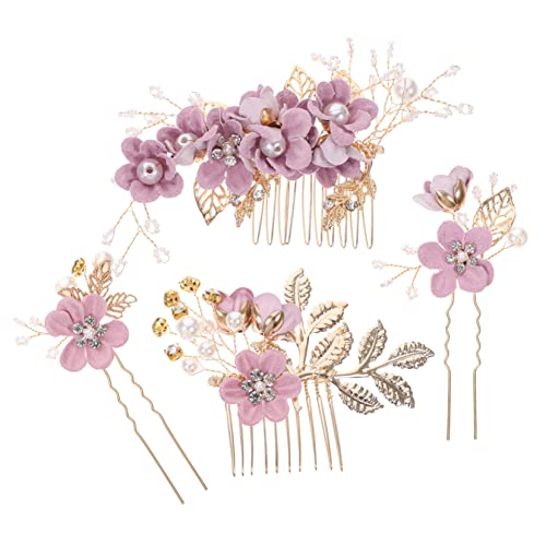 CALLARON 4stücke Blumenhaarkamm Und Blumenhaarstick Pin Für Braut Hochzeitshaarschmuck Mit Blumendekor Exquisiter Haarkamm Und Haarnadel Für Frauen Und Mädchen Zum Hochzeitssaal von CALLARON
