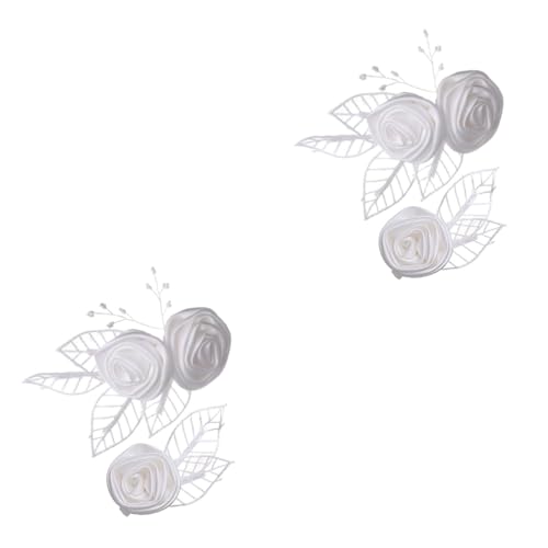 CALLARON 4stücke Braut Haarnadeln Mit Elegante Haarspangen Für Hochzeiten Blumenhaarschmuck Für Damen Weiße Satin-haaraccessoires Für Besondere Anlässe von CALLARON