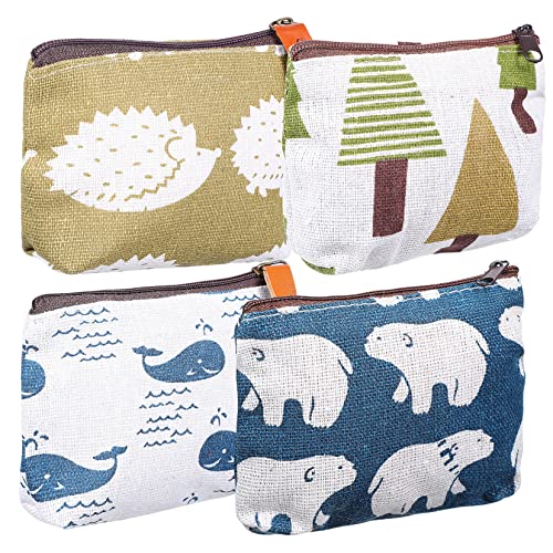 CALLARON 4stücke Kleine Farbige Kosmetiktaschen Cartoon-Muster Canvas Taschen Multifunktionale Reißverschlussbeutel Für Id-Karten Münzen Lippenstifte Für Frauen Und Mädchen von CALLARON