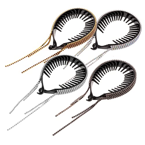 CALLARON 4stücke Pferdeschwanzhalter Mit Strasssteinen Und Quasten Dutt-clips Für Haare Haar-dutt-accessoires Für Frauen Runde Haarspange Klammerhalter Pferdeschwanz-clip von CALLARON